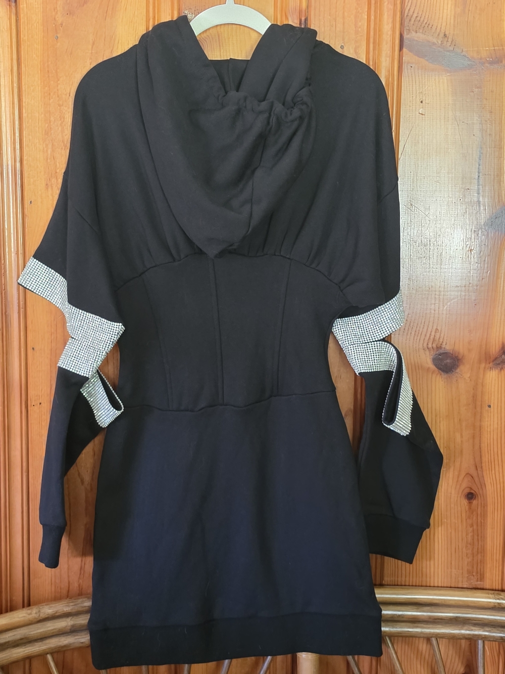 AKIRA Black Hooded Pullover with Corset Front and Rhinestone Trim - Picture 11 of 16